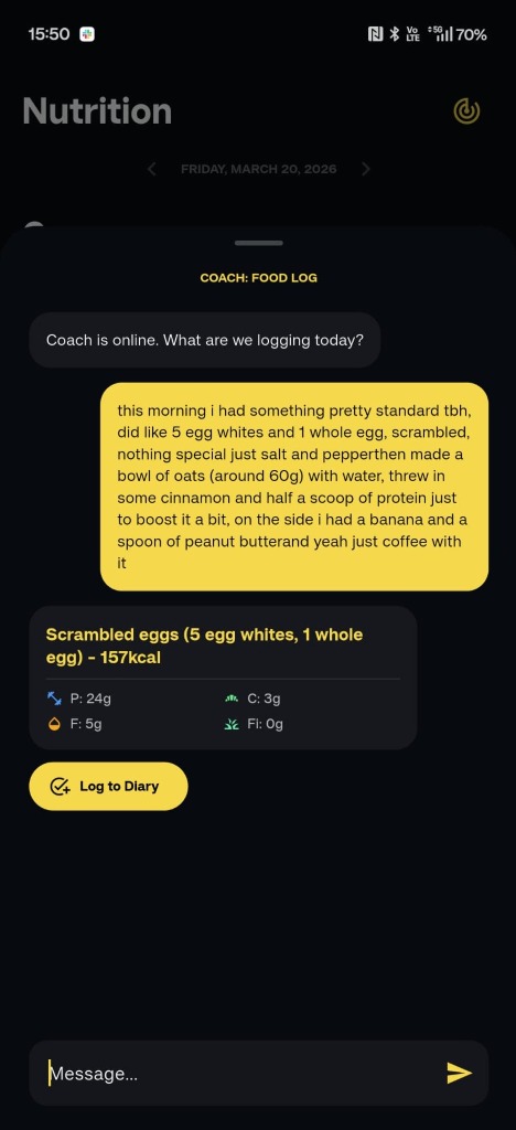 AI Food Coach — Nutrition screen