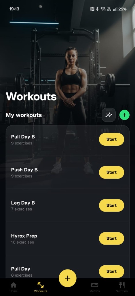 Workouts screen
